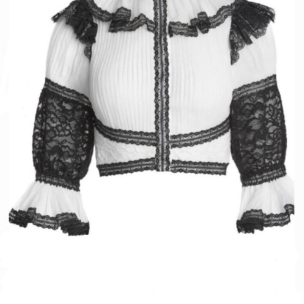 Alice + Olivia Chic  Black & White Lace detail- sheer Blouse/PTP- 15, L- 18”